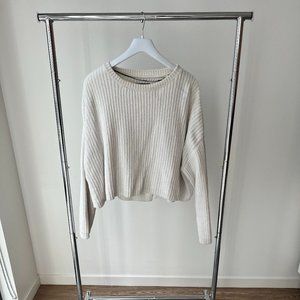 Women's White Chenille Sweater, Cute Split Back